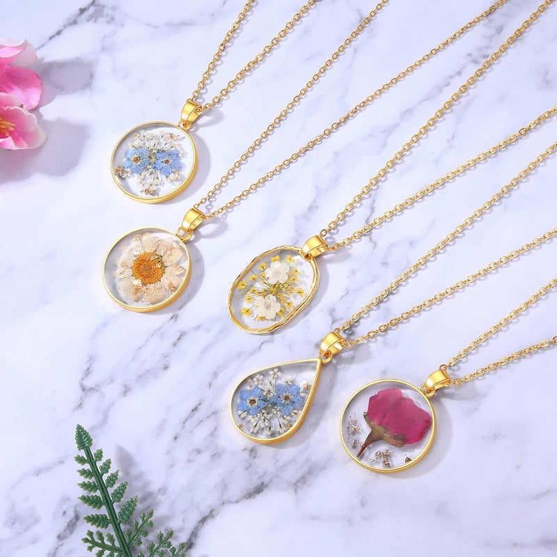 AUNTESIGN Store Forget-Me-Not and Queen Anne's Lace Pressed Wildflower Necklace | Birth Month Real Flower Necklace | Gold/Silver Pressed Flower Jewelry | Personalized Handmade Jewelry - Image 5